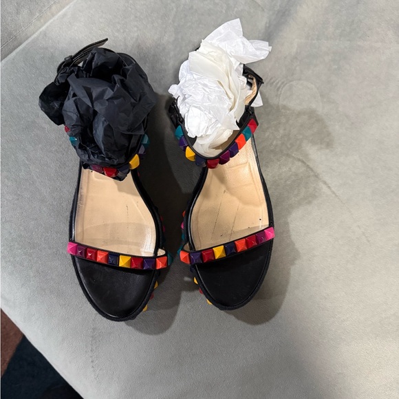 Christian Louboutin Shoes - Christian Louboutin Black Ankle-Strap Sandals with Multicolor Studs